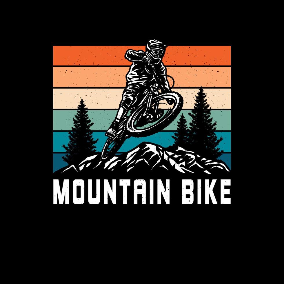 diseño gráfico de camisetas de ciclismo de montaña, estilo de línea dibujada a mano con color digital, ilustración vectorial vector