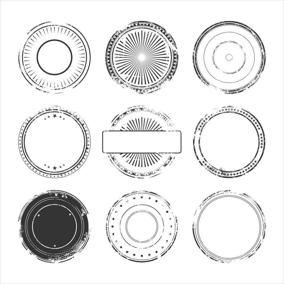 Collection of black round stamp grunge ink rubber labels sign isolated on white background vector