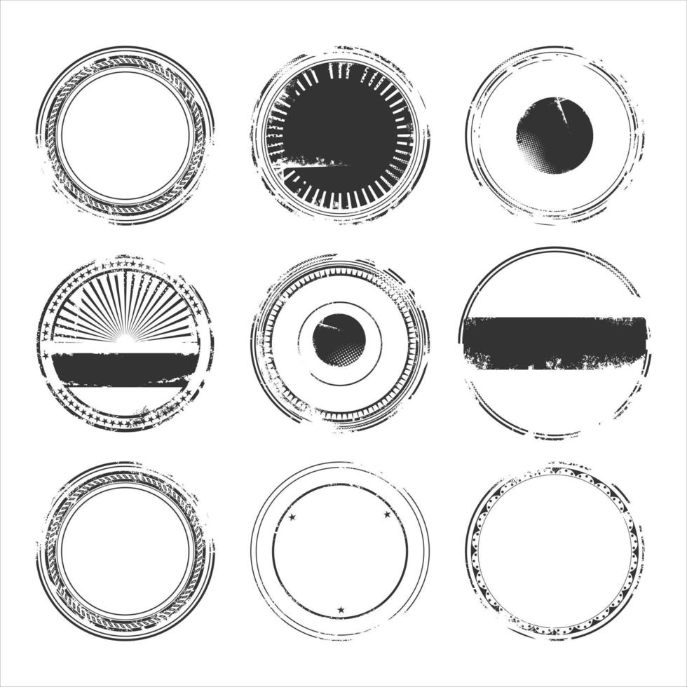 Collection of black round stamp grunge ink rubber labels sign isolated on white background vector