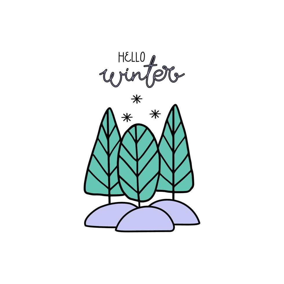 Festive illustration with the message Hello, Winter. Hand drawn winter inspiration phrase. vector