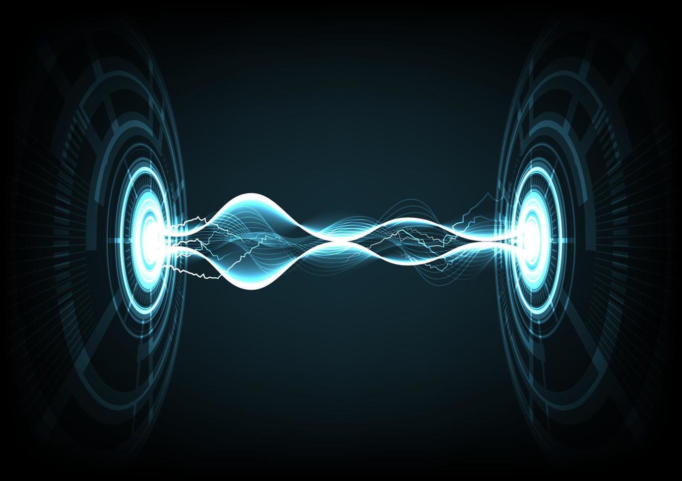 Abstract digital technology energy flow vector background with lightning in futuristic style on dark background with glowing effect for Hi-tech communication, cyberspace and innovation concept