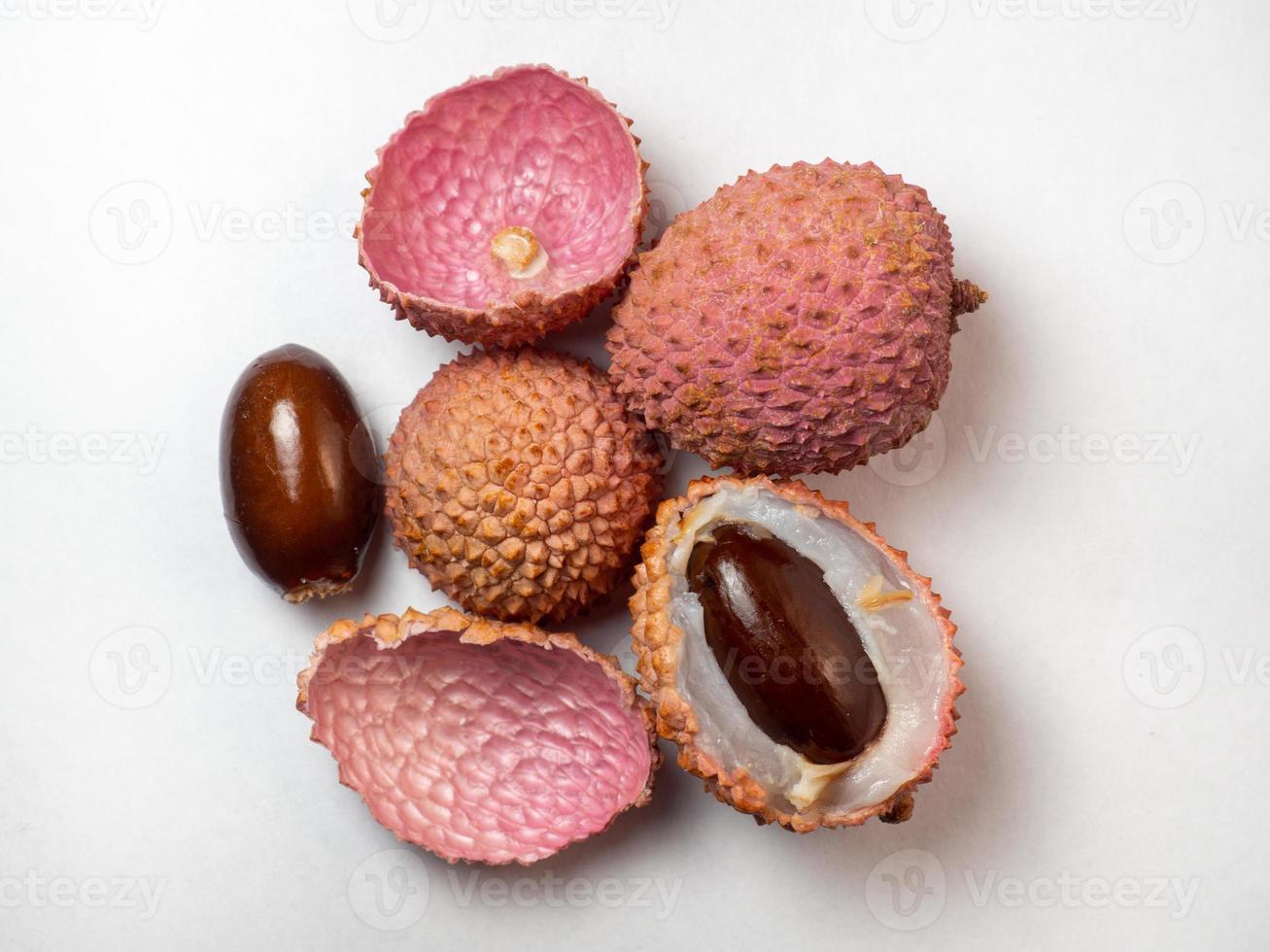 sliced lychee. Round pimply fruits. Chinese plum. fruit peel. photo