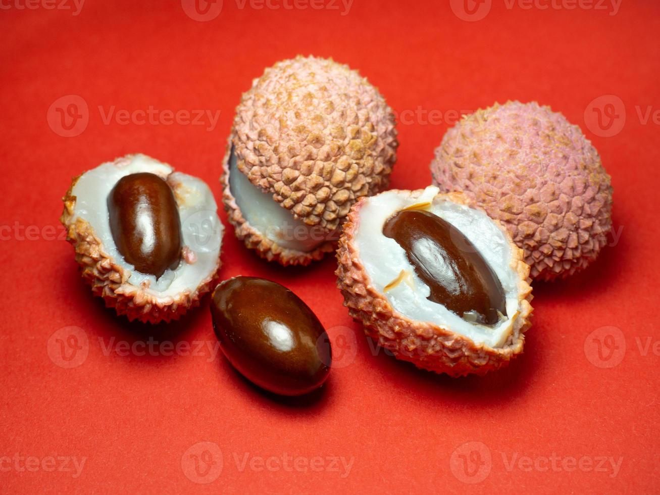 sliced lychee. Round pimply fruits. Chinese plum. fruit peel. photo