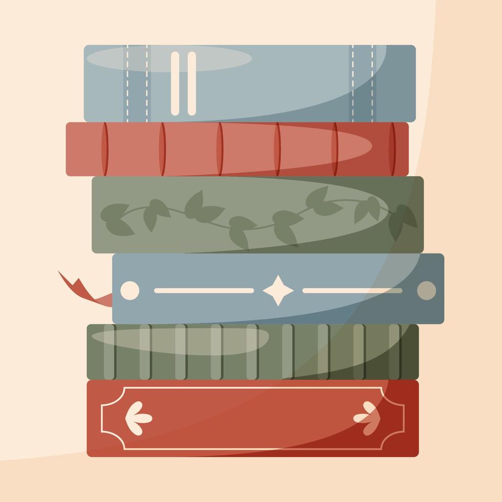 Books stack. Pile of beautiful books cover. Warm colours. Vector illustration.