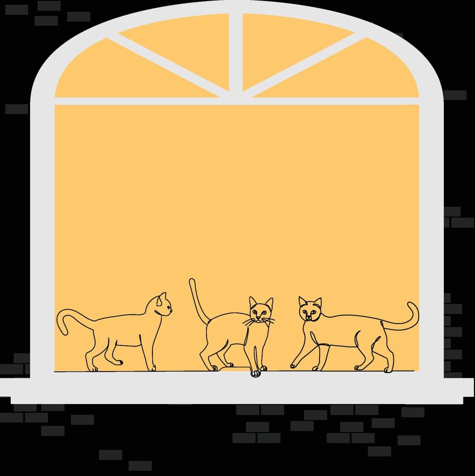 outline drawing cute cat in the window vector