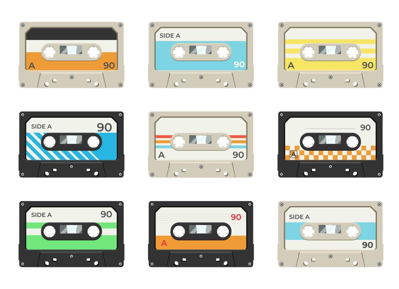 Vector vintage tape cassette set