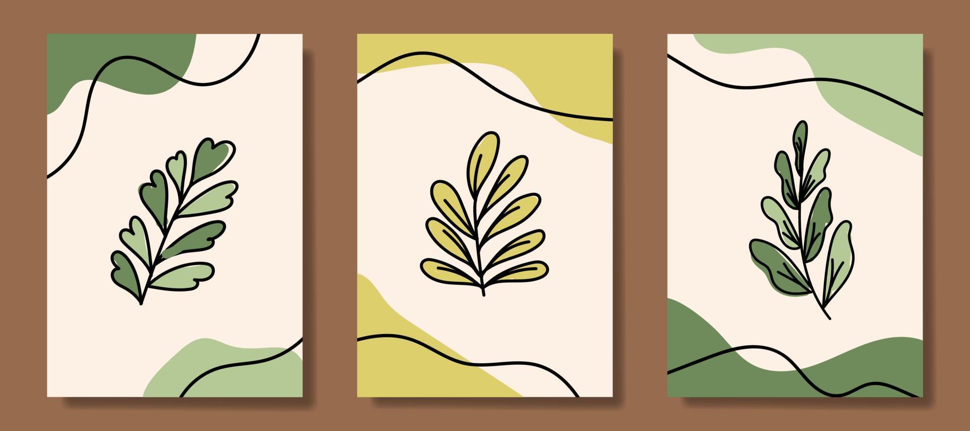 Collection of leaf illustrations with abstract background. Abstract Art design for print, cover, wallpaper, Minimal and natural wall art. Vector illustration.