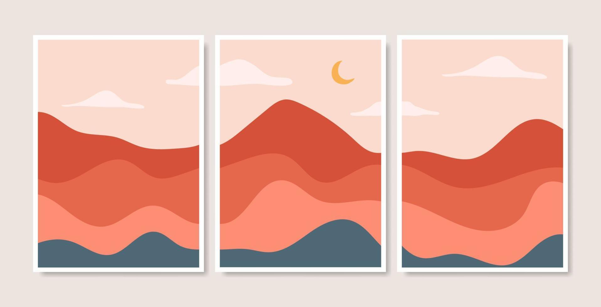 Hand drawn abstract landscape covers collection. Vector illustration