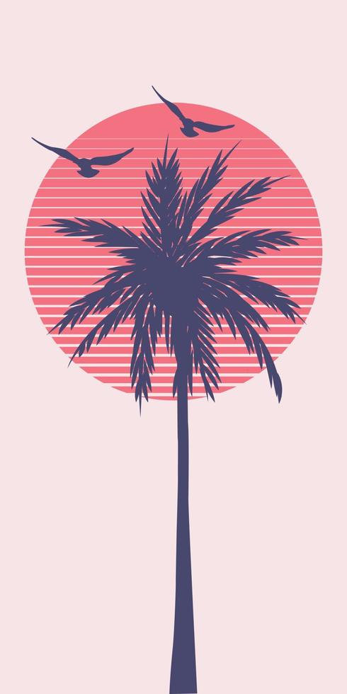 silueta de una palmera al atardecer vector