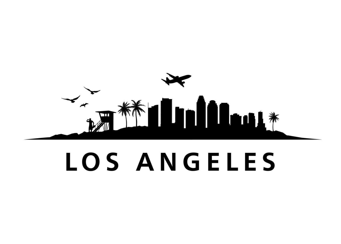 Los Angeles city skyline silhouette background in CAlifornia. Vector landscape, black and white silhouette.
