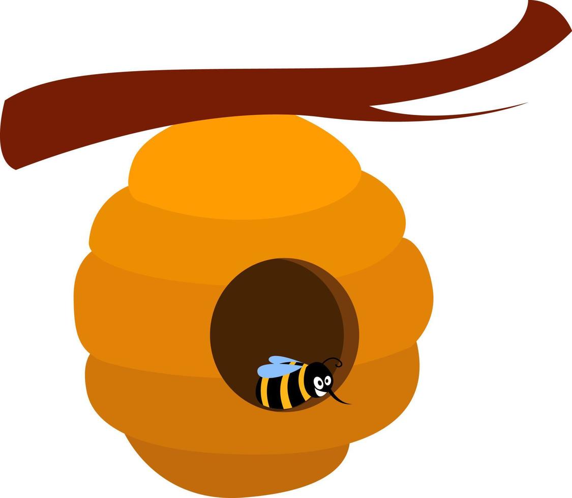 Bee in home, illustration, vector on white background.