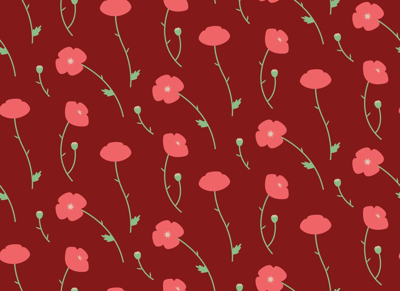 Seamless pattern with poppies. Texture with wildflowers in flat style. vector