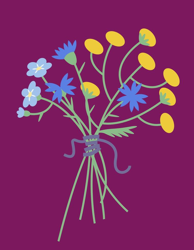 Bouquet with different wildflowers. Flowers in flat style. vector