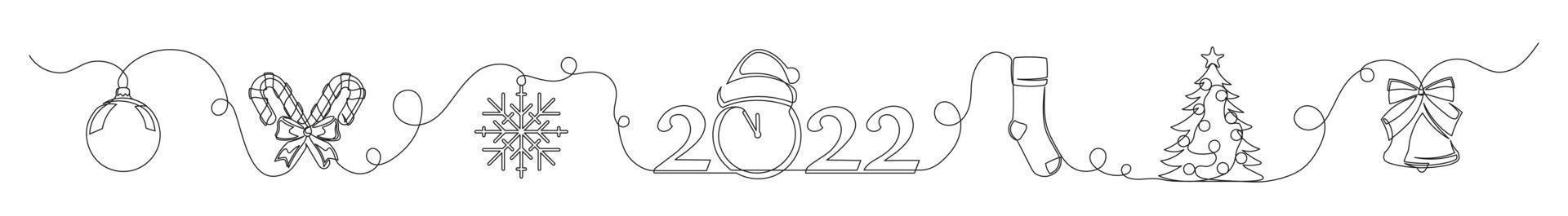 Set of continuous one line drawings of Christmas symbols vector