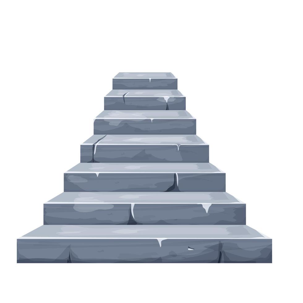 escaleras de hadas de piedra, arquitectura antigua medieval en estilo de dibujos animados aislado sobre fondo blanco con grietas, elementos rotos. activo del juego, elemento de diseño. ilustración vectorial vector