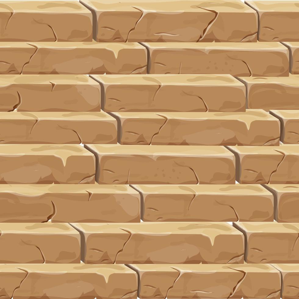 Stone wall from bricks, rock, game background medieval in cartoon style, seamless textured surface. Ui game asset, road or floor material. Vector illustration
