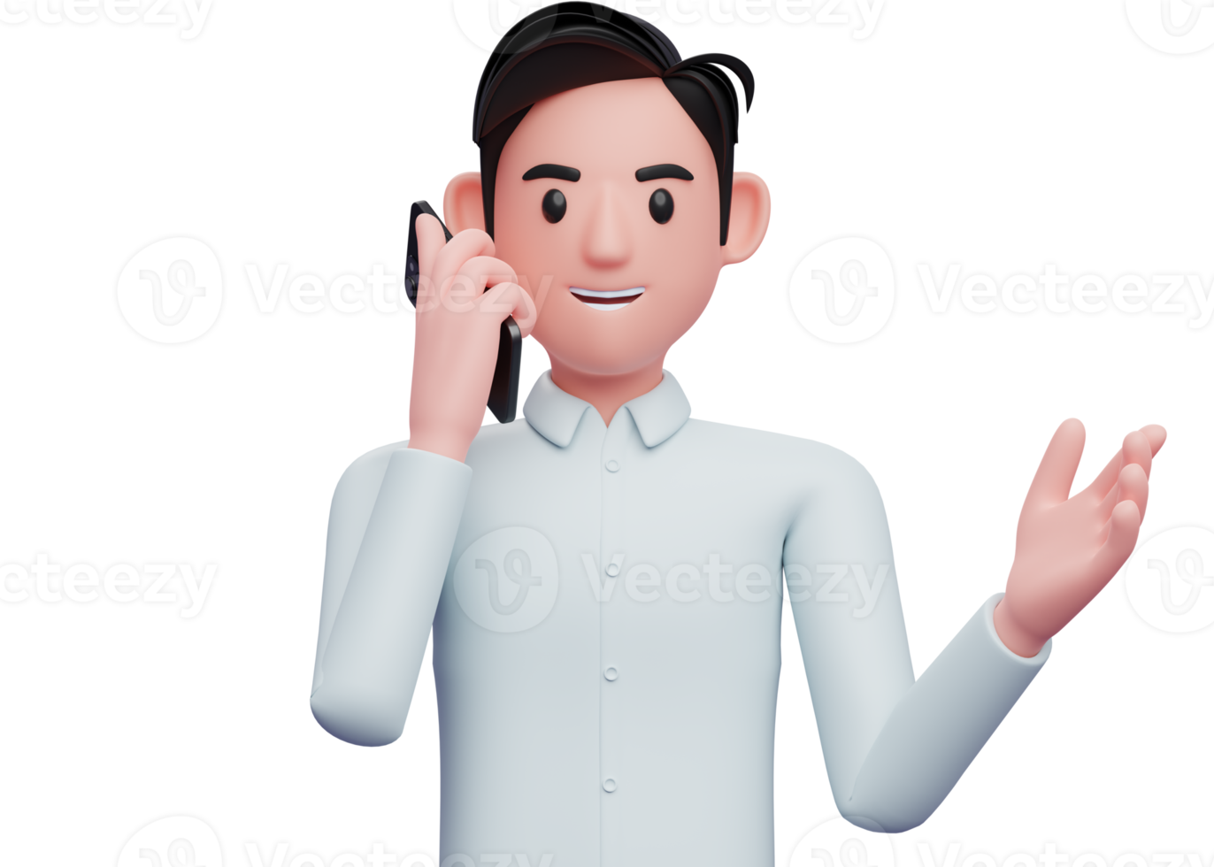 portrait of a businessman having a telephone conversation, 3d illustration of businessman holding phone png