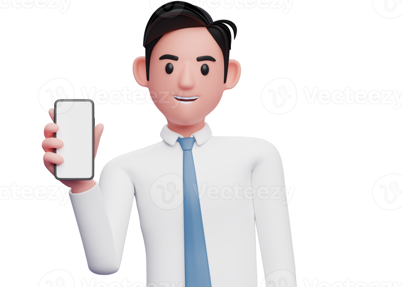 businessman in white shirt holding a cellphone while tilting her body, 3d illustration of businessman using phone png