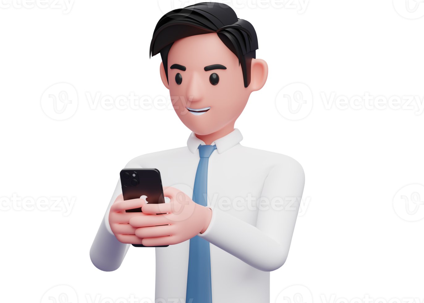 portrait of a businessman typing a message on a cell phone, 3d illustration of businessman using phone png