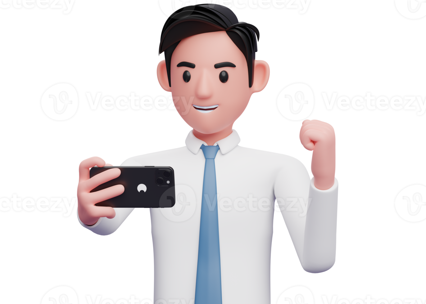 porträtt av en affärsmän i vit skjorta fira på video ringa upp, 3d illustration av affärsman använder sig av telefon png