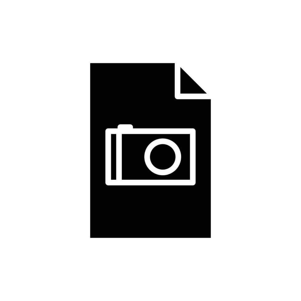 Paper document glyph icon illustration with camera. icon related to image document, file image. Simple vector design editable. Pixel perfect at 32 x 32