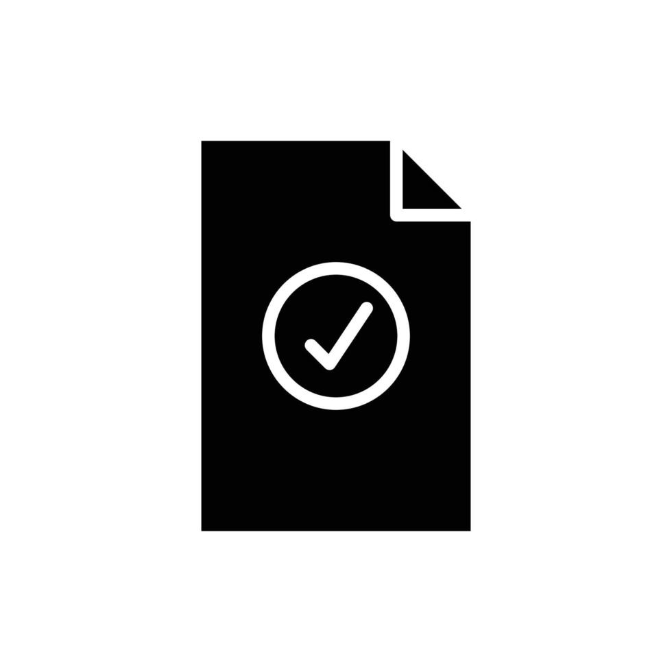 Paper document glyph icon illustration with check mark. icon related to verified document. Simple vector design editable. Pixel perfect at 32 x 32