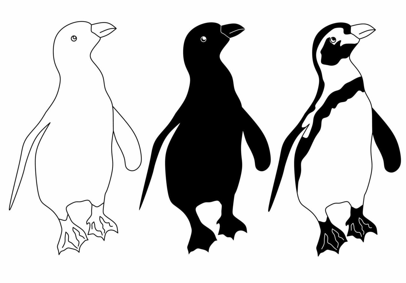 Conjunto de iconos de pingüinos de dibujo a mano alzada aislado sobre fondo blanco. vector