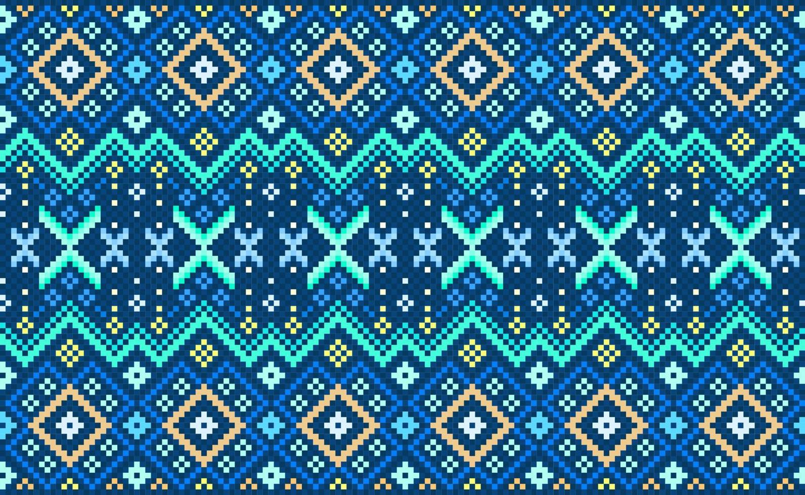 Pixel ethnic pattern, Vector Geometric decorative geometry style, Blue and green pattern Boho background