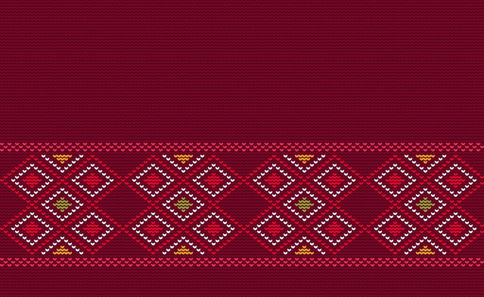 Crochet pattern, Vector cross stitch beautiful background, Knitted ethnic decoration oriental style