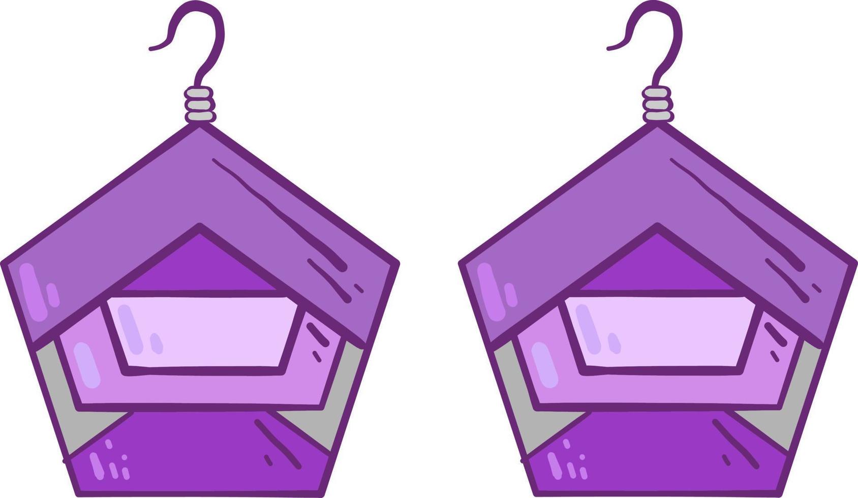 Violet earrings, illustration, vector on white background.