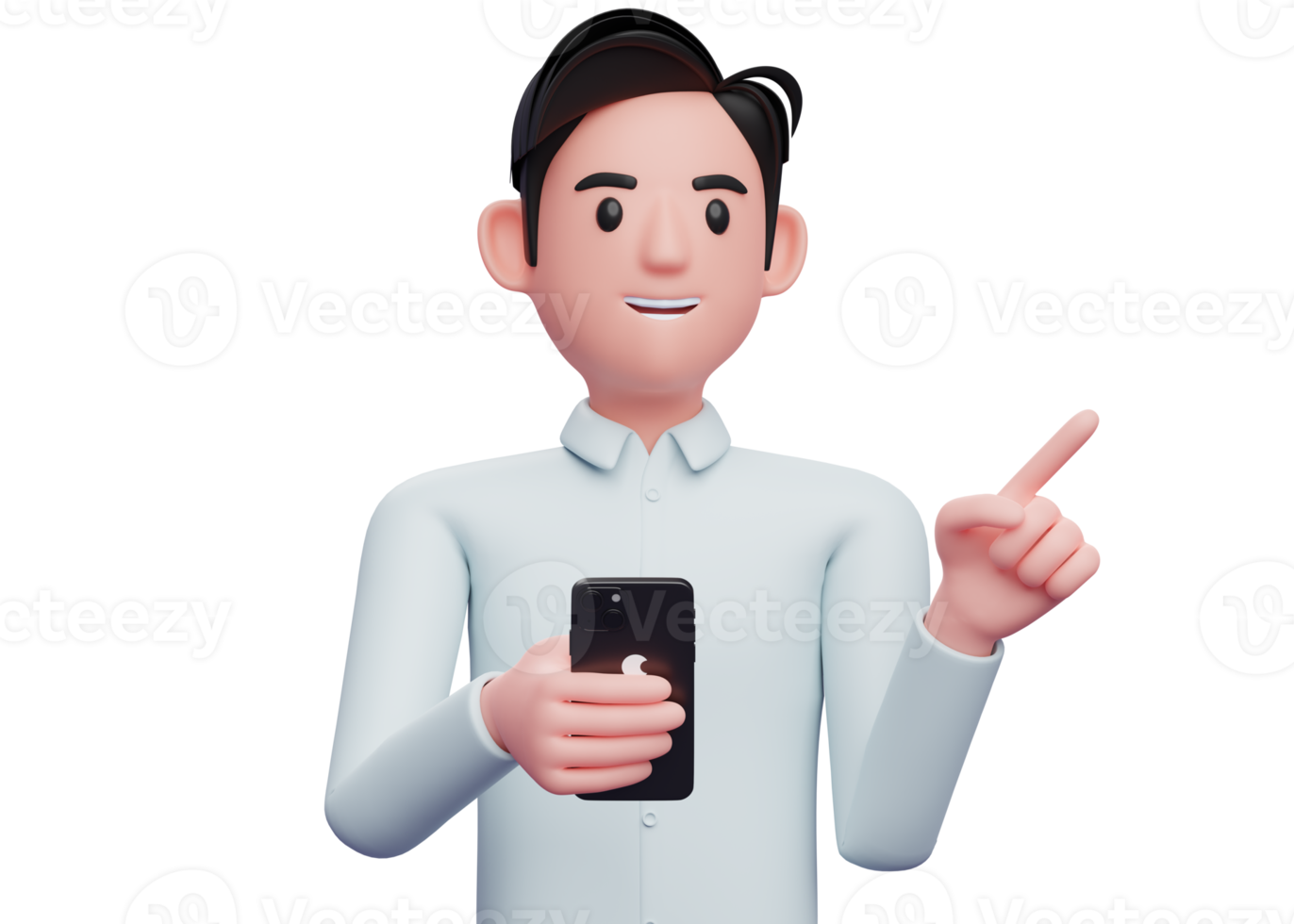 Free businessman holding a cell phone while pointing to the side choosing  something, 3d illustration of businessman holding phone 13750578 PNG with  Transparent Background