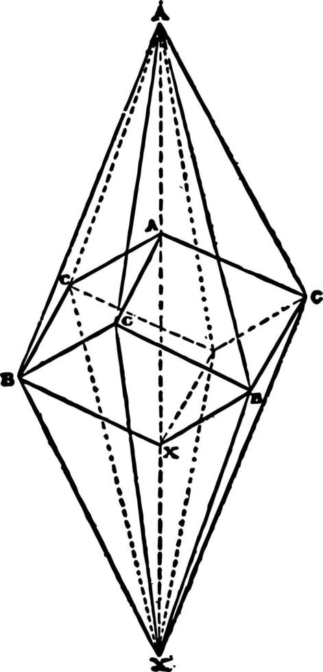 Scalenohedron with inscribed Rhombohedron vintage illustration. vector