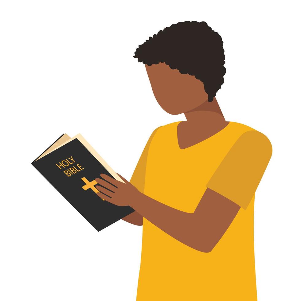 African American man reading with holy bible. Vector illustration.