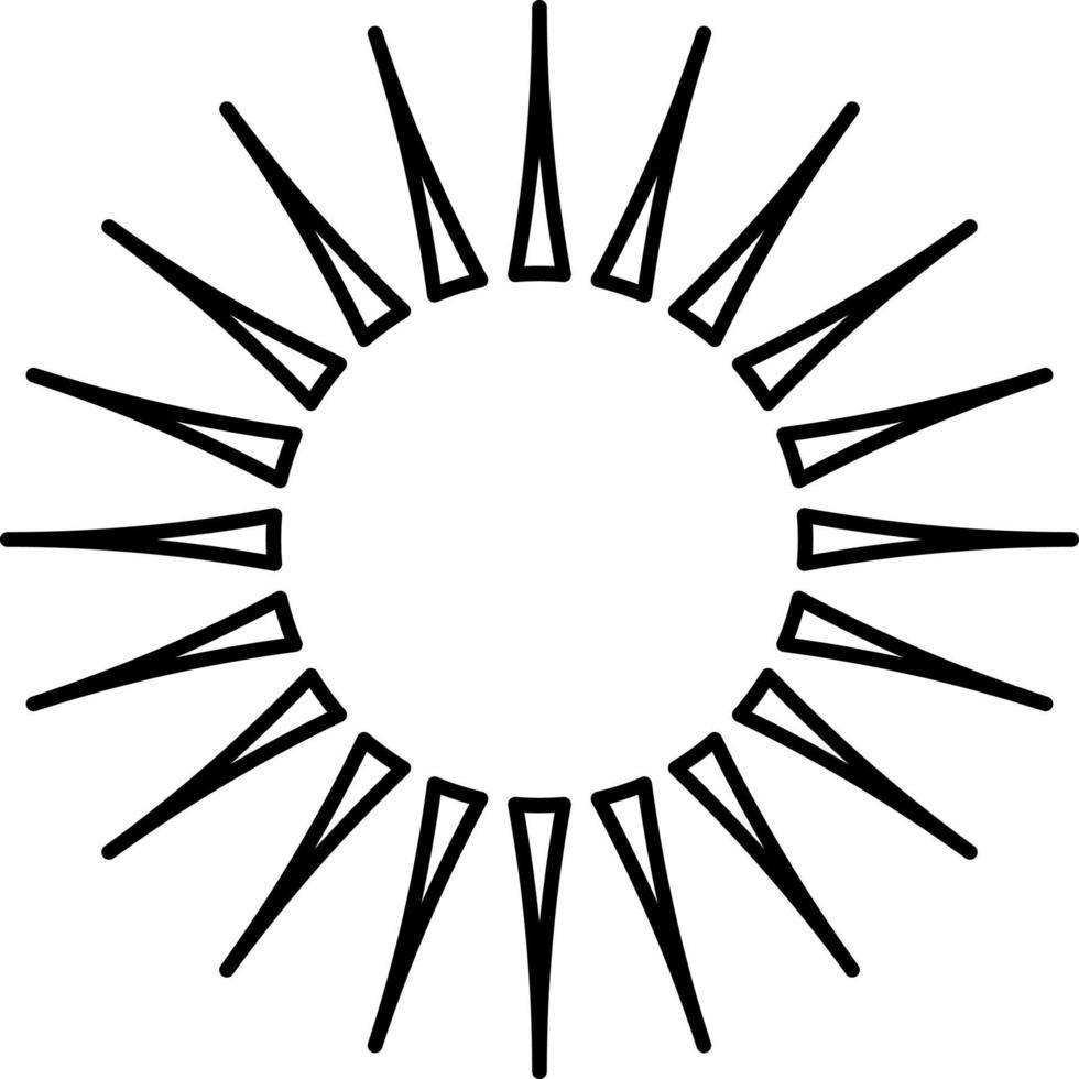 Round black sun with rays, illustration, vector on white background.
