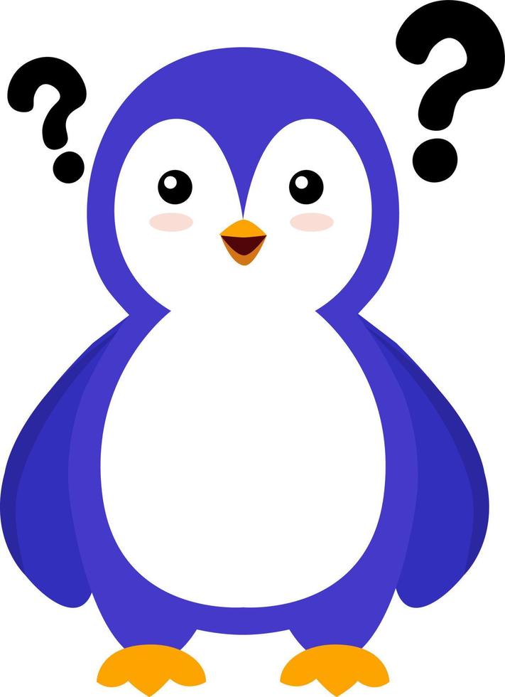 Penguin with question mark, illustration, vector on white background.