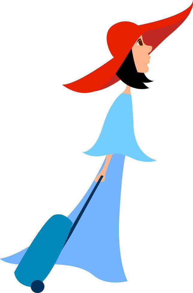 Woman with red hat, illustration, vector on white background.