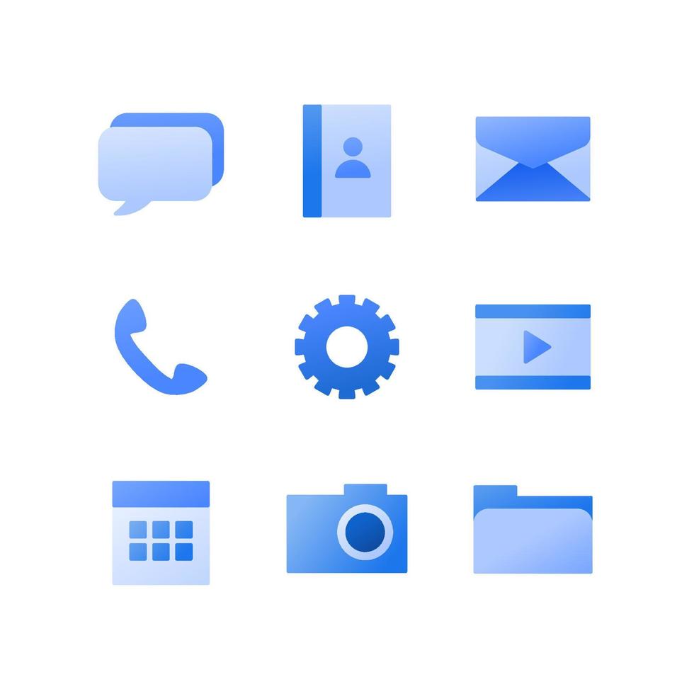 aplicaciones móviles simples conjunto de iconos púrpura azul plano aplicación predeterminada para diseño de interfaz ilustración de calendario de archivo de mensaje vector