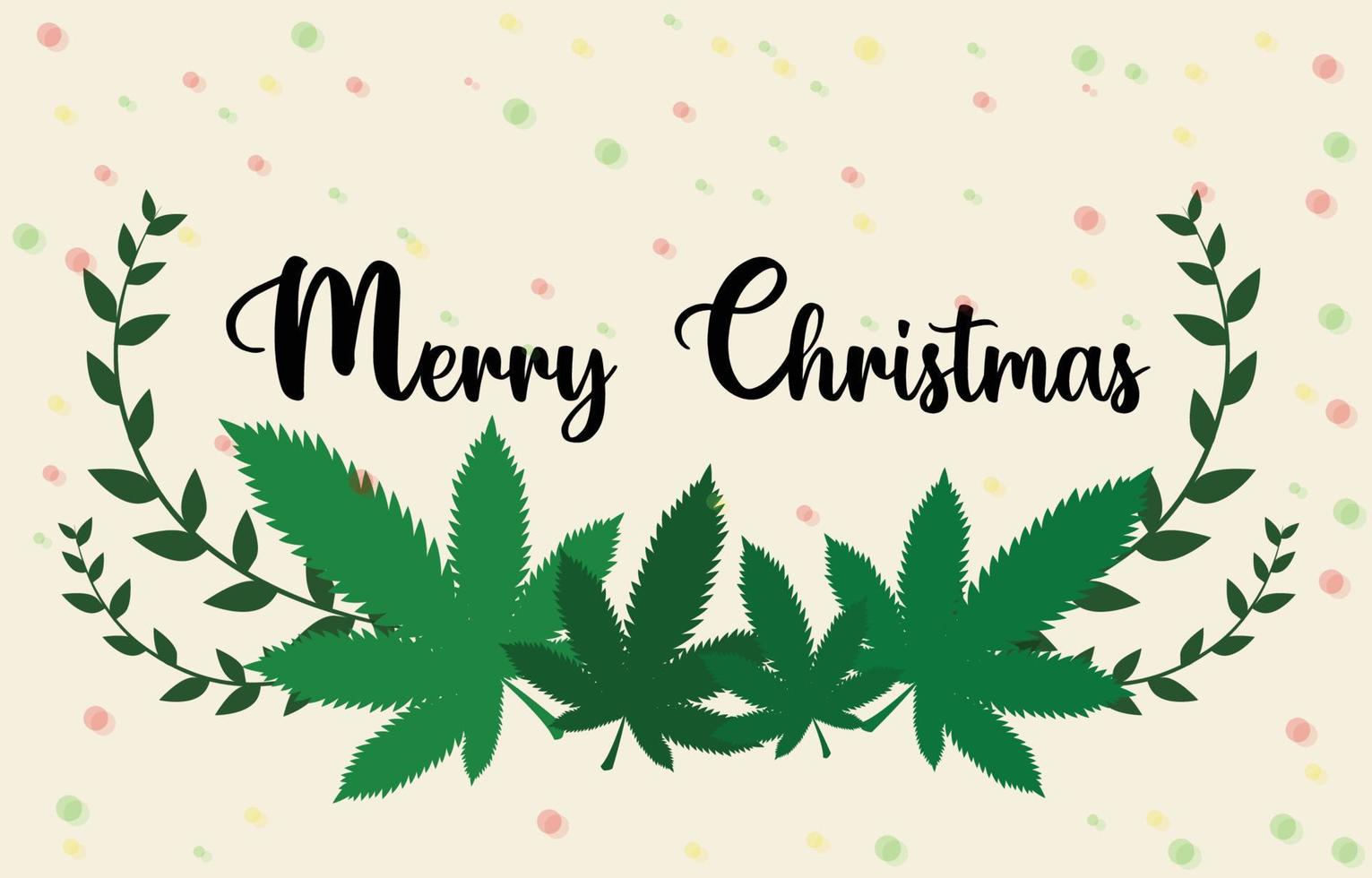 hojas de marihuana y fondo de navidad. idea de tarjeta de felicitación de planta de cannabis para el festival de año nuevo. hoja verde Vectores