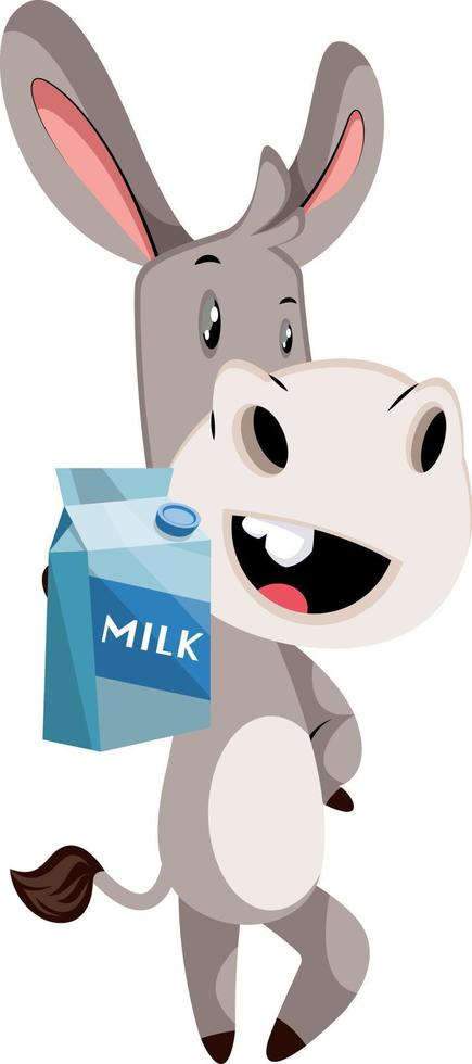 Donkey with milk, illustration, vector on white background.