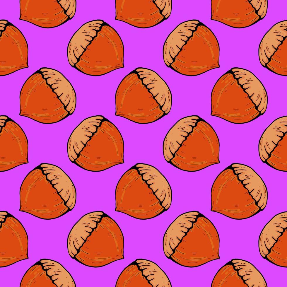 Small hazelnut, seamless pattern on purple background. vector