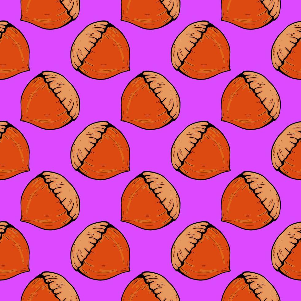 Small hazelnut, seamless pattern on purple background. vector