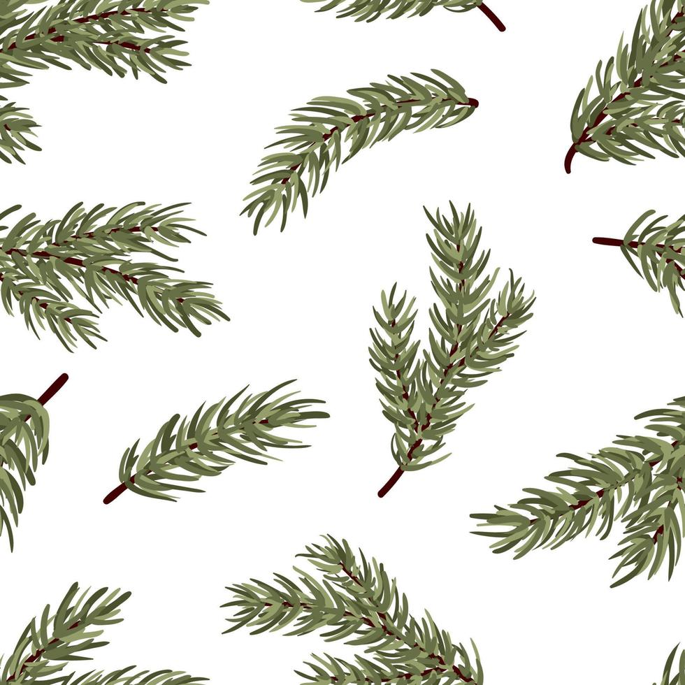 Set of conifer branches vector seamless pattern. Pine, spruce, cedar, larch, fir tree branches, winter nature texture for textile, print, card, christmas, greetings, wallpapers, background