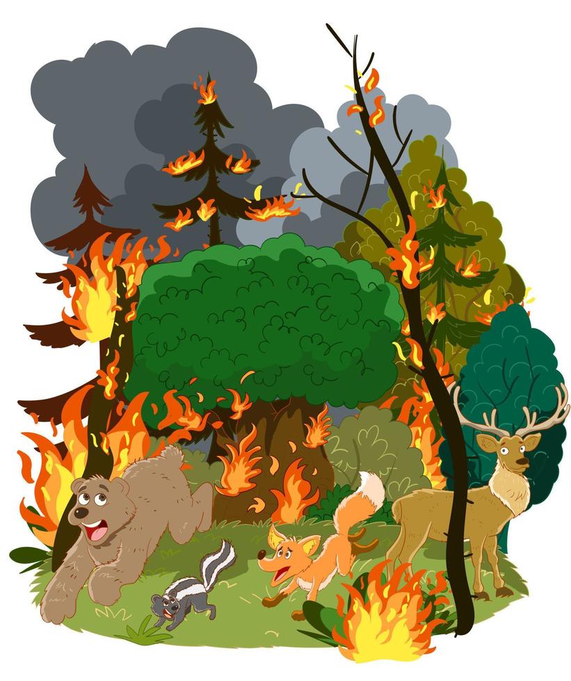 árboles en el bosque en llamas ilustración vector