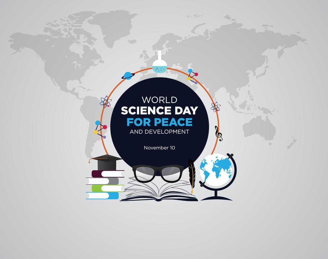 World Science Day for Peace and Development.  November 10. background design with Flying Science Dove vector illustration.