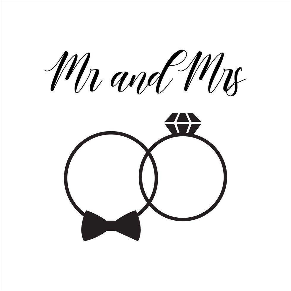 Two rings with diamond icon.Mr and Mrs vector