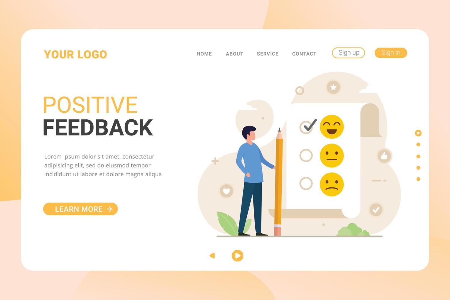 Positive feedback landing page template vector