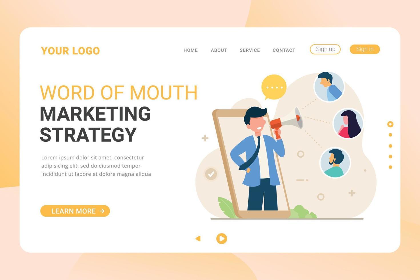 Word Of Mouth Marketing Strategy landing page template vector