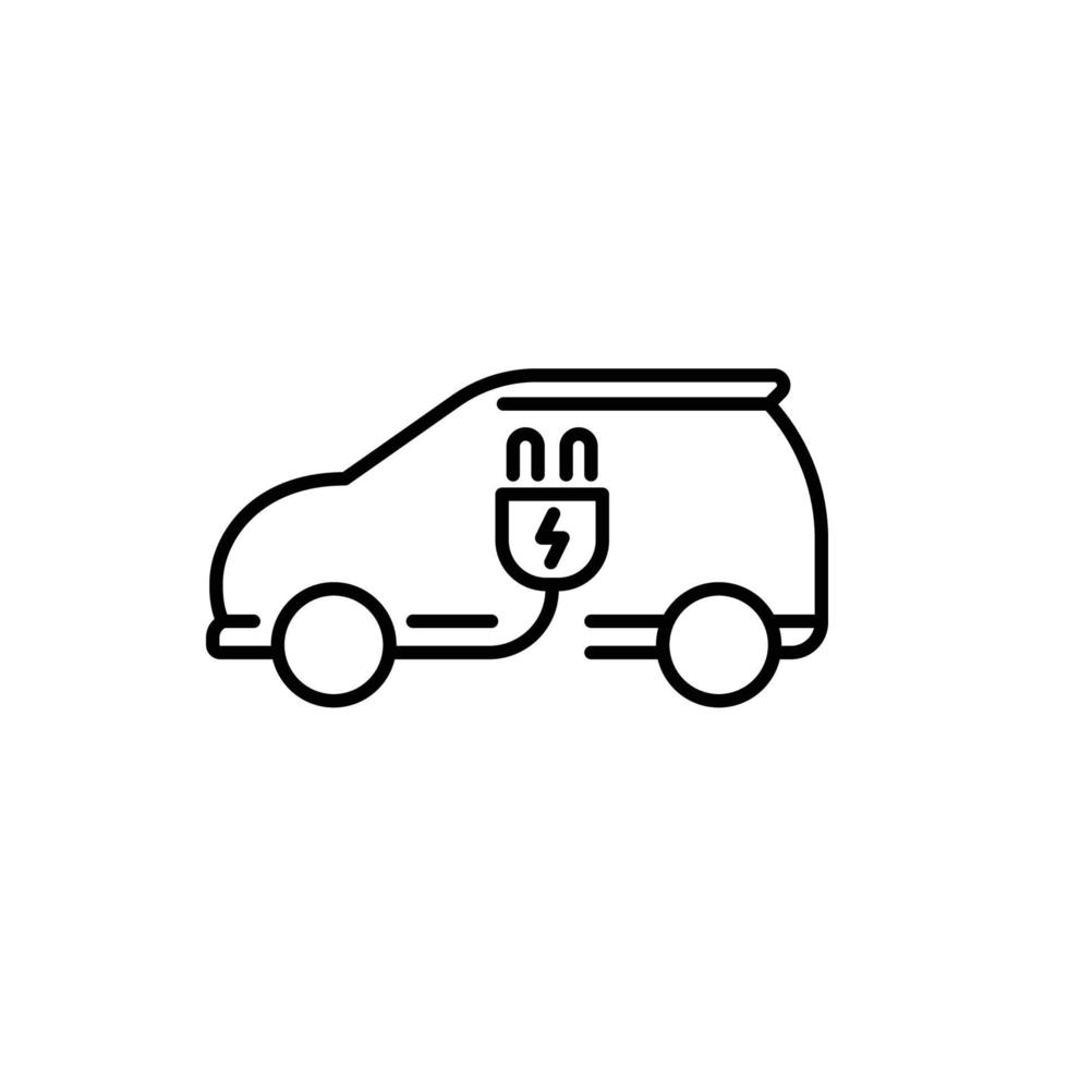 Electric car line icon with electric plug vector graphic