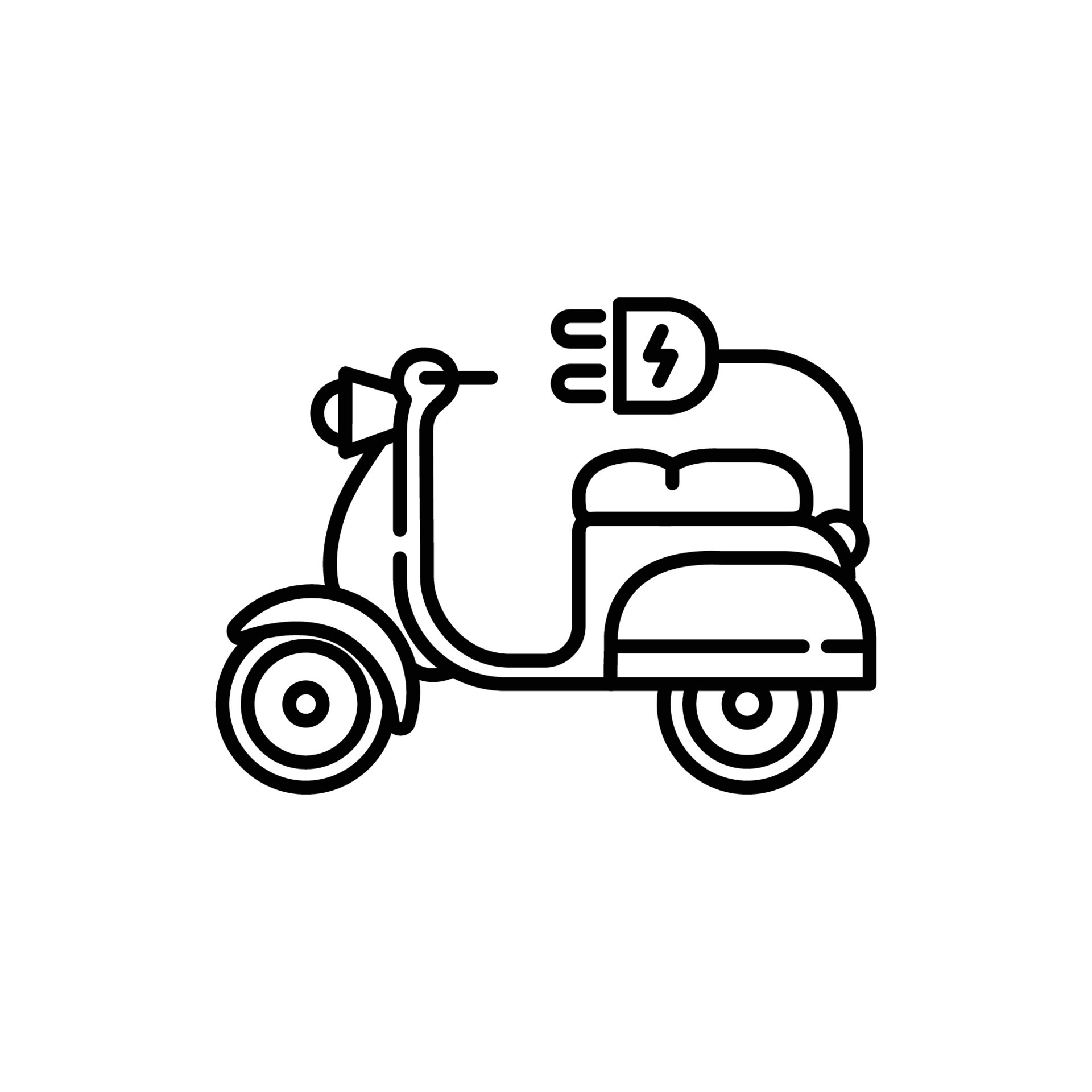 Electric motorcycle line icon with electric plug vector graphic