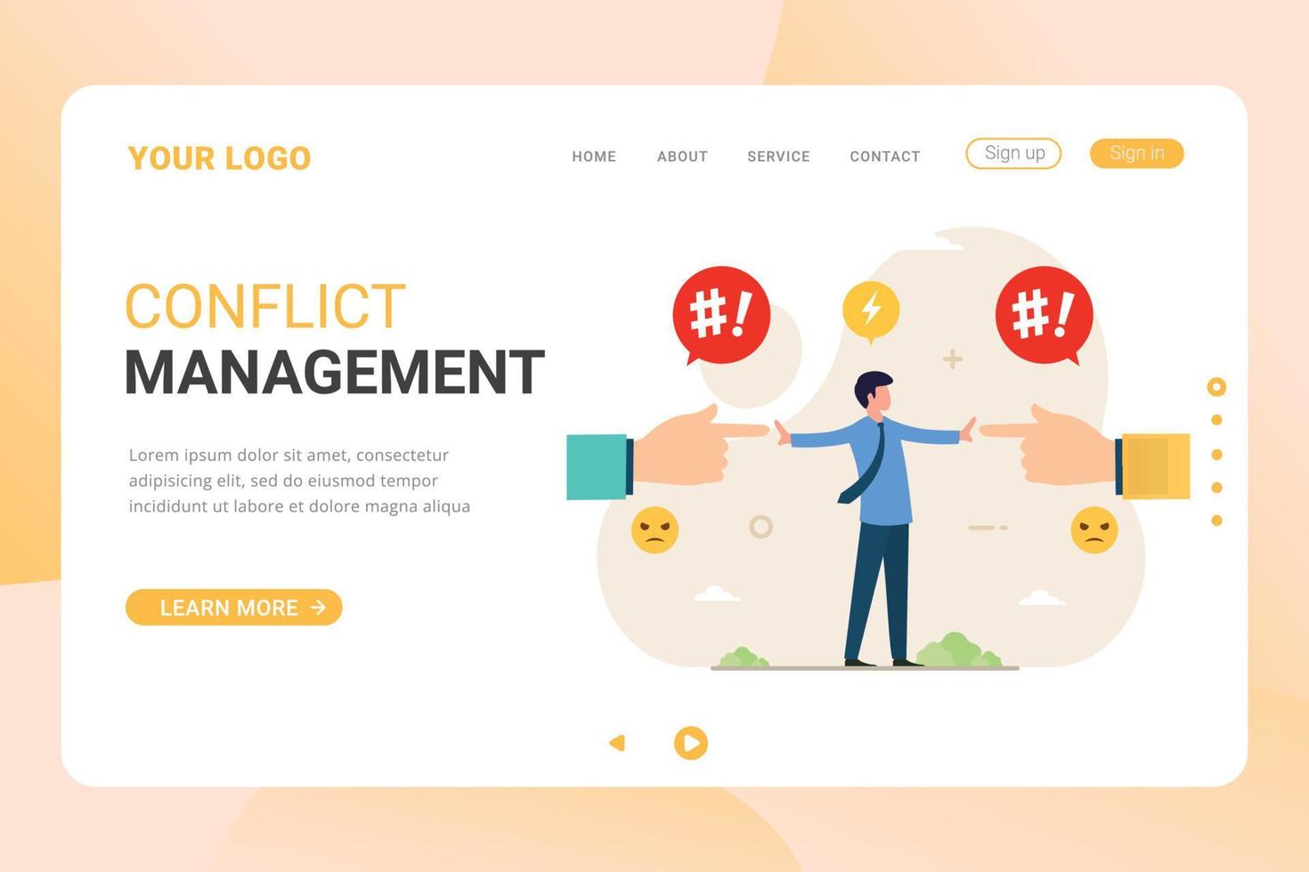 Conflict management landing page template vector